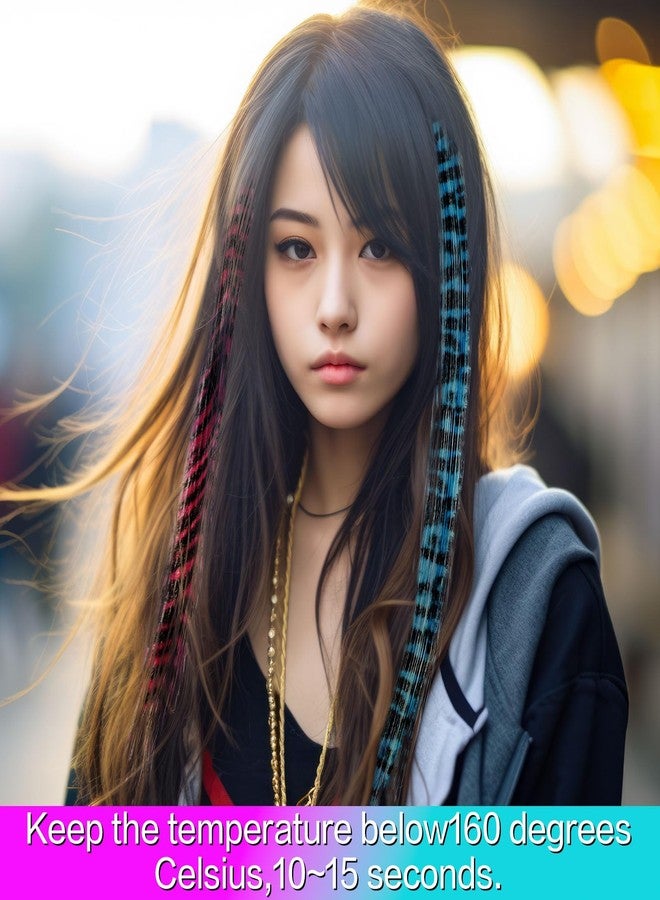 Suncalla 12 Pcs Stripe Printed Wig Piece Colorful Raccoon Tail Hair Extensions 18'' Synthetic Long Straight Clip-in Hair Extensions for Women Daily Use Halloween - Image 4